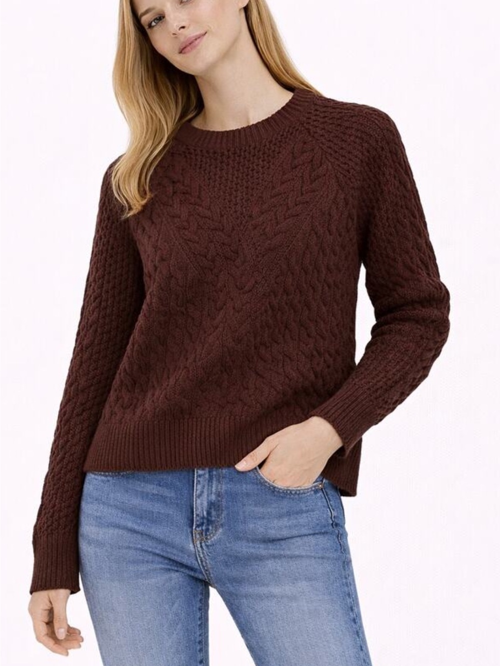 NWT Banana Republic Andes Cable Knit Sweater Chocolate Brown Cotton Wool size M